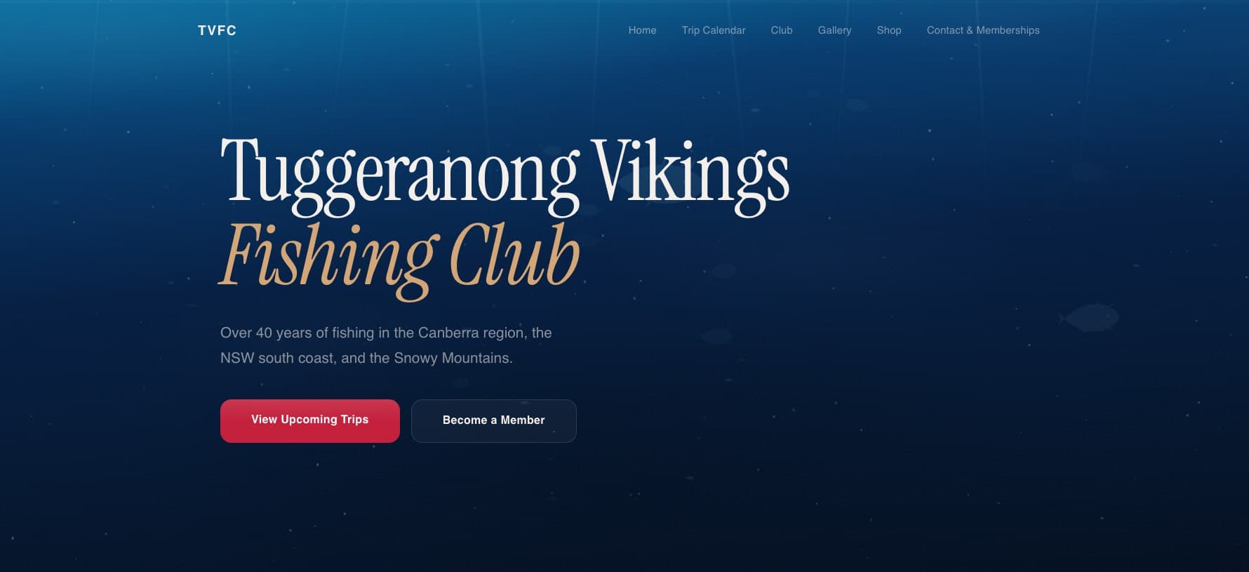 Tuggeranong Vikings Fishing Club website hero